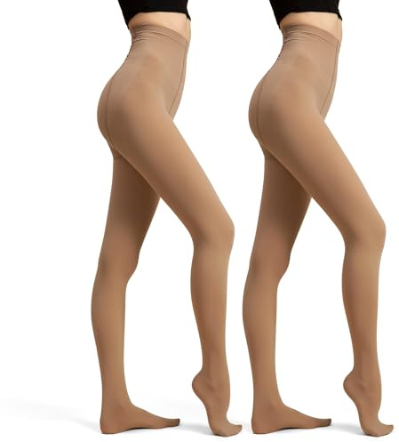 Ms.Myland 2 par kvinnors tunna Qpaque strumpbyxor, 480D mjuk nylon normal flerfärgad kontroll topp sammet strumpbyxor, Lätt kaffe, one size