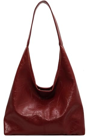 LYEAA Frauen Leder Umhängetasche Vielseitige Weiche Unterarmtasche Casual Hobo Tasche und Clutch 2pcs Umhängetasche und Set Einkaufstasche, weinrot, 20*13*7cm/7.8*5.07*2.73in