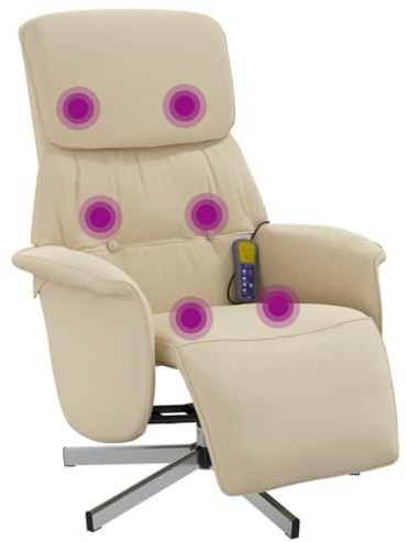 vidaXL Massagefåtölj med fotstöd, krämfärgat tyg, vilstol, modern fåtölj, loungestol, svängbar fåtölj