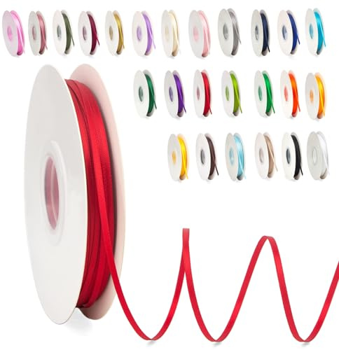 Satinband Rot 3mm, 91m Satinbänder Schleifenband Dekoband Doppelseitig Geschenkband Geschenkverpackung Bänder zum Luftballons Blume Handgefertigt Weihnachten Wide Satin Ribbon 0.3CM for Wedding Car