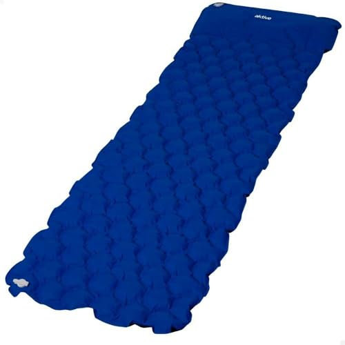 AKTIVE Esterilla hinchable plegable, 185 x 57 cm, Color azul, Fabricada de nylon y TPU, Bolsa de transporte, 2 cámaras de aire, Colchón hinchable individual, Acampada accesorios (63080)