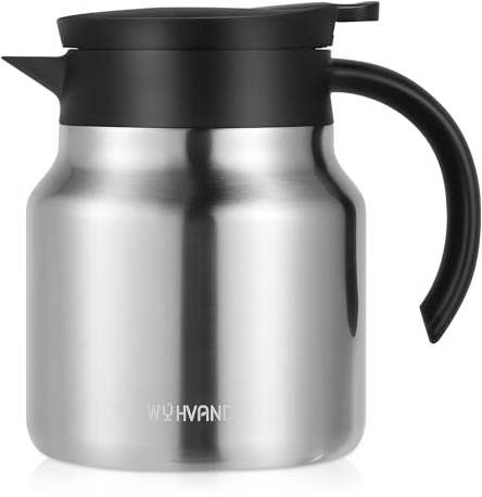 WYHVAND 27oz Thermal Coffee Carafe for WFH & Personal Use, 12H Hot Insulated Pitcher with Drip-Free V-Spout and Easy Clean Wide Mouth, Silver