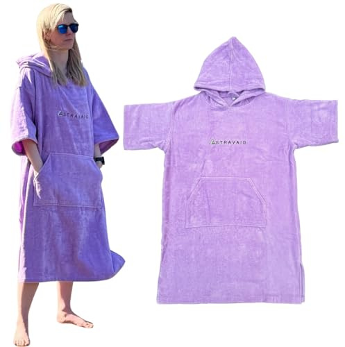 Poncho en tissu éponge Stravaig pour adultes et enfants (350 g/m²) - Peignoir en tissu éponge facile à changer pour la baignade, le surf, la baignade sauvage, la plage (Lilas, S-M)