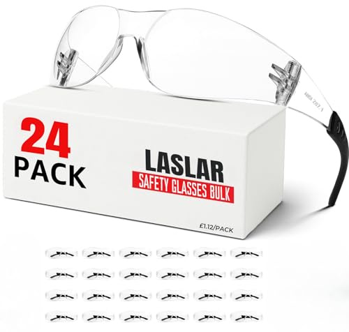 Klara skyddsglasögon bulk med 24, säkerhetsglasögon för män kvinnor, slagtålig lins ögonskydd för labb, konstruktion, skjutbana, träbearbetning, utomhus