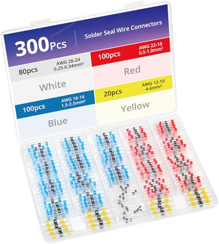 QWORK® 300 Teile Lötverbinder Schrumpfverbinder in 4 Größen (26-10 AWG), 3:1 Schrumpfverhältnis, Farbcodierte Schmelzverbinder für Elektronik & Fahrzeuge