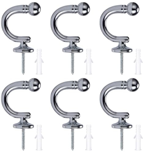 TRKETK 6 Pezzi Ganci Fermatenda a Forma di U, Ganci a Forma di Tenda a Forma di Tende Ganci Fermatende Decorativi con Spina di Espansione Holdback Tenda Ganci Fermatende per Tende Vestiti, Argento