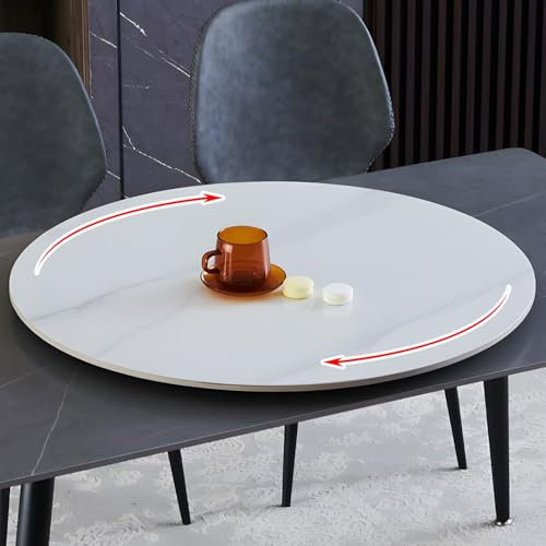 Bamboo Turntable - 80cm Rotating Charcuterie & Cheese Board for Kitchen, Pantry, Counter - Stylish Wooden Orga with White Marble Finish