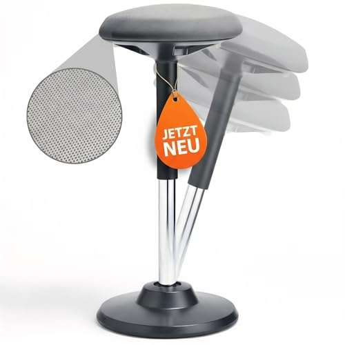 Ergonomischer Hocker-Stehhocker Höhenverstellbar von 56-80cm, Bürohocker mit großem 38cm Komfortkissen, Sitzhocker mit flachem rutschfestem Fuß für eine dynamischere und gesündere Sitzen (Hellgrau)