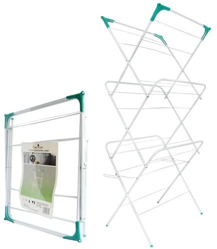 caprican 3 Tier Concertina Clothes Airer | Foldable Laundry Drying Rack | Indoor & Outdoor Clothes Dryer | Space Saving Airer with Non-Slip Feet and Hanger Slots Clothes Horse (White)