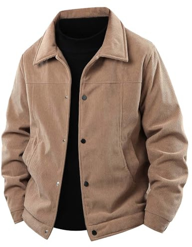 Generisch Chaqueta de invierno para hombre, chaqueta de pana informal para hombre, ligera, ajustada, moderna, cómoda, cuello alto, ropa exterior para el día a día, caqui, M