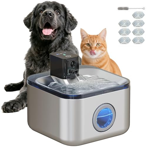 PawHut Fontaine à Eau pour Chat Automatique sans Fil en INOX 4,2L avec Pompe Ultra-silencieuse, indicateur LED, Batterie 4 000 mAh, Distributeur d’Eau pour Chat, Chargeur USB, Argent
