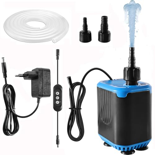 Akvarium dränkbar pump AC/DC, 800 l/H akvariepump med 2 munstycken och slang, vattenpump, filterpump, justerbar vattenpump i 4 steg med utfodringsläge, fontänpump för akvarium, damm