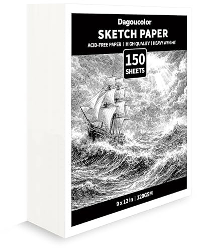 Dagoucolor Papel de Bocetos, 9 x 12, 150 Sheet | 120GSM Papel Sin Ácidos, Bloc de Dibujo para Artistas Principiantes, Adultos, Para Bocetos y Técnicas Mixtas