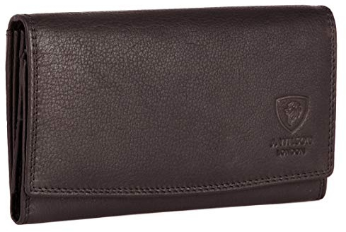 J. Wilson London Ladies Designer RFID Safe Protection Luxury Quality Soft Nappa Leather Purse Multi Credit Card Women Clutch Wallet with Zip Pocket (Brown)