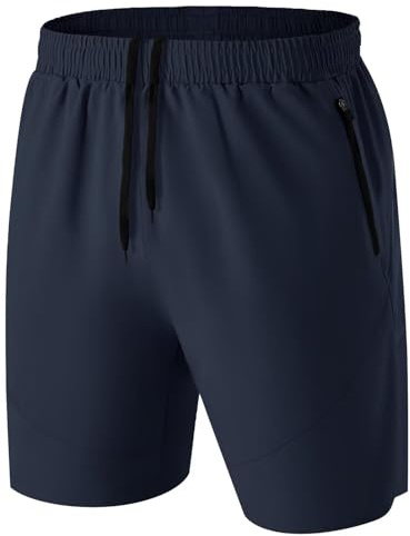 HMIYA Pantaloncini Running Uomo Leggero Sportivi Shorts Asciugatura Veloce Palestra Corsa Calzoncini con Tasca con Cerniera(Blu Scuro,EU-M/US-S)
