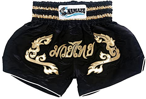 NAMAZU Muay Thai Shorts for Men and Women, High Grade MMA Gym Boxing Kickboxing Shorts Workout Training Grappling Martial Arts Fight Shorts Clothing. Black
