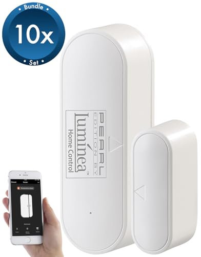 Luminea Home Control Fenstersensor: 10er-Set WLAN-Tür- & Fensteralarm, App, für Alexa & Google Assistant (Home Assistant Fensterkontakt, WLAN Fensterkontakt, Senioren Handy)