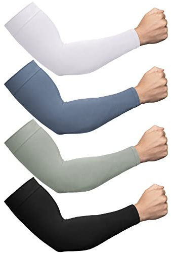 Foaincore 4 Pairs Plus Size Cooling Arm Sun Sleeves for Men Women UV Sun Protection Oversized Compression Sleeves(Multiple)