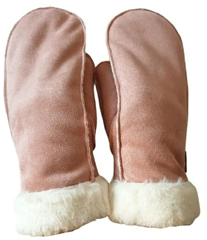 AXELENS Gants d’Hiver Femme Élégants en Cuir Suédé Écologique – Moufles Chaudes avec Doublure Polaire et Poignet en Fausse Fourrure – Taille S/M_Rose