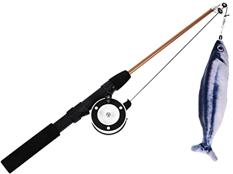 Hohopeti Interaktives Katzenspielzeug Mit Katzenminze-Stick Ausziehbarem Katzenangel-übungsgerät Und Plüschfisch Für Katzen Zum Spielen Und Bewegen