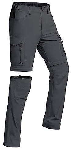 Vzteek Herren Wanderhose Zip Off Trekkinghose Outdoorhose Sommer Softshell Stretch Hose Kurz für Wandern,Abnehmbar,Baggy,Fahrrad,arbeits(DKgrey03,XXL)