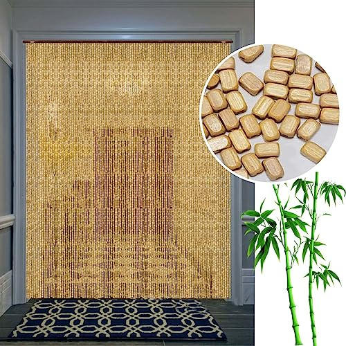 Cortina De Cuentas De Bambú Para Puerta Entrada,90×200cm/90×210cm/100×200cm/100×220cm Cortina De Abalorios De Madera Natural,Cortina De Cuentas De Hilo Colgante Mosquitera,W×H-60strands(60×110cm)
