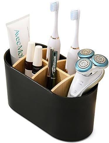 Porta Spazzolini Bagno Antiscivolo, Porta Spazzolino Elettrico Removibile, Supporto Dentifricio a 6 Scomparti, Porta Spazzolino Bambini Stand, Multifunzione Bathroom Organizer da Casa