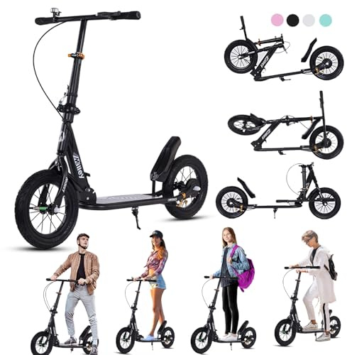 GHBXJX City Roller 290mm Big Wheel Scooter Erwachsene 150 kg Tragkraft, Klappbarer Cityroller mit Handbremse und Bremse, Tretroller Kinder, Kickscooter für Erwachsene und Kinder,Schwarz