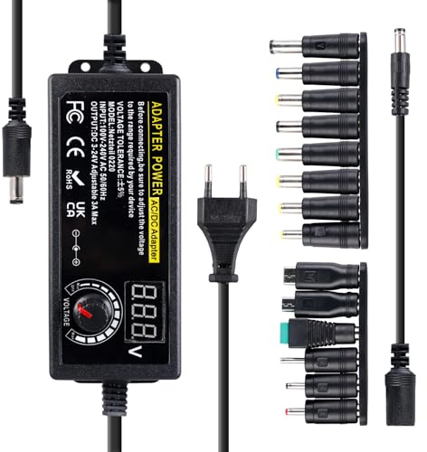Adaptateur Secteur Universel 3 V-24 V, Adaptateur d'alimentation Réglable 72w, Alimentation Universelle, 100 V-240 V AC Chargeur Universel avec 14 Embouts DC pour L'Électronique Domestique