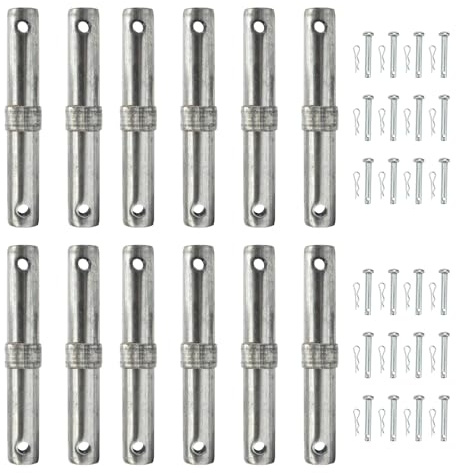 KVMORZE 12 Pcs Heavy Duty Scaffolding Coupling Pin, 1-5/16 x 9L Scaffold Pins Accessories with 1/4 Collar, Spring Locking Pins Connecting Rod, Scaffolding Supplies Part Retainers
