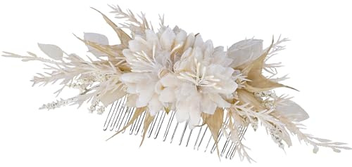 PartyforU Brautblumen-Haarkamm für Frauen, handgefertigter weißer Blumenkamm für Hochzeit, Blumen-Haarschmuck für Braut, Brautjungfer, Junggesellinnenabschied, Brautparty