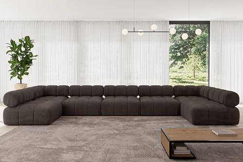 ALTDECOR Modulares Sofa Ecksofa in U-Form Corner modular Sofa Eckcouch Couch Wohnlandschaft Cauchsofa Polstersofa Garvo-U3-475x190x70 cm Braun