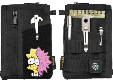 VIPERADE VE36 EDC Pouch Pocket Organizer, Slim EDC Pocket Organizer with Zipper, Tactical Pouch for Flashlight, Multitool, Pen, Notebook, Compact EDC Gear Pouch (Black-(up to Side), 6.3×4.3)