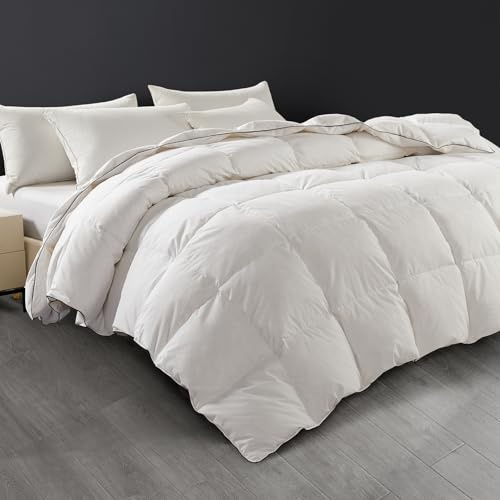 SAPHREAS Goose Feather & Down Duvet King Size, Soft 100% Cotton Bed Quilt with Corner Tabs, All Season Duvet Insert White Lightweight, 225x220cm