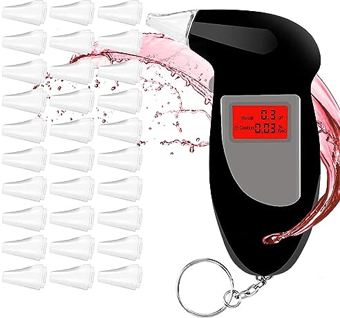 Geulieby Alkoholtester Polizeigenau, Professioneller tragbarer Alkoholtester mit 30 Mundstücke, Promilletester für Privaten Professionellen Gebrauch zu Hause