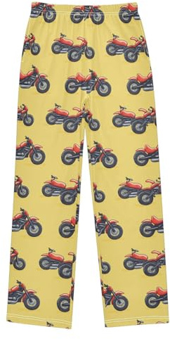 foixnub Pajama Pants Motorbike Racing Cartoon Yellow Lounge Bottoms Long Sleep Pant with 2 Pockets 9-10 Years