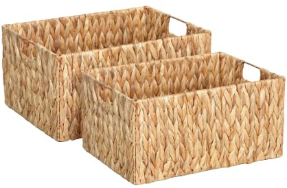 Wickerfield Water Hyacinth Storage Baskets, Set of 2 Medium Wicker Hamper