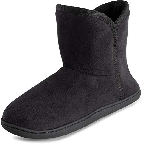 Polar Women’s Faux Fur Slipper Boots - Memory Foam Warm Ankle Slippers for Indoor and Outdoor - Cozy Winter House Shoes - Durable Rubber Sole & Plush Insulated Interior - Black Suede - UK4/EU37