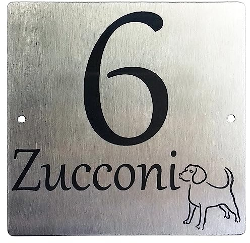 GUIZZO Creart - Externe Hausnummer, Maße und Personalisiertes Schild aus Edelstahl, Personalisiertes Türschild, Hausnummernschild Made in Italy, Namensschild, Schild mit Eingraviertem Namen 20x20H cm