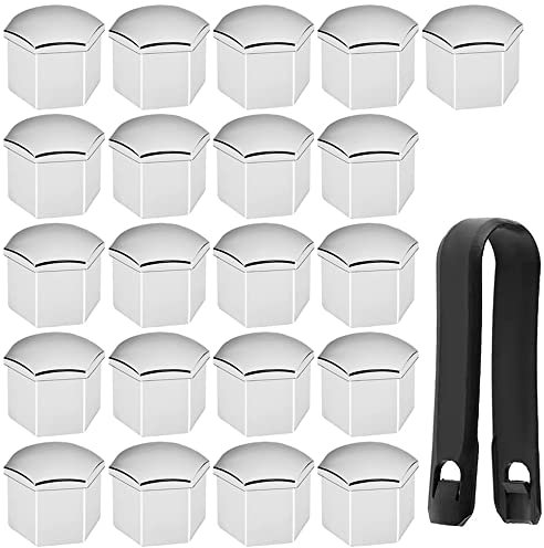 GUUZI 21 Pezzi 21mm Coperchi Decorativi Bullone Dado Ruota, Coperchio Argento Vite Mozzo, Tappo Protettivo Pneumatici, Tappi Bullone con Strumenti di Rimozione