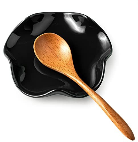 Miamolo Repose-cuillère noir pour comptoir de cuisine, support de cuillère en céramique de 13,5 cm pour plaque de cuisson, résistant à la chaleur et passe au lave-vaisselle