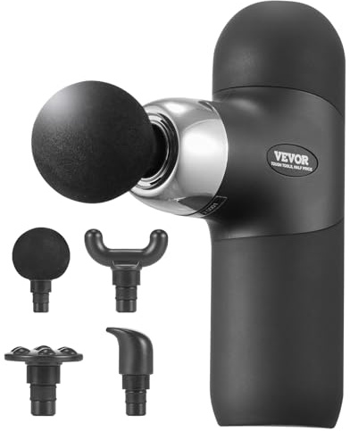 VEVOR Mini pistolet de massage musculaire, 4 vitesses, appareil de massage tissus profonds à percussion pour athlètes, masseur de muscles 4 têtes portatif pour soulager douleur, relaxation musculaire