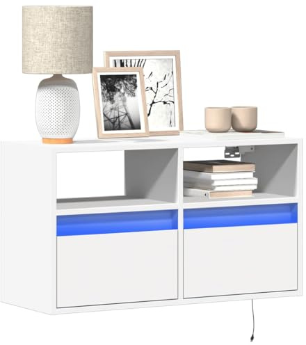 Gecheer Mobile TV a Parete con Luci LED Bianco 80x31x45 cm,Mobile TV Moderno,Tavolino Porta TV,Armadietto Stand TV,Mobiletto TV,Mobiletto Porta TV,Mobile da Salotto,L852327
