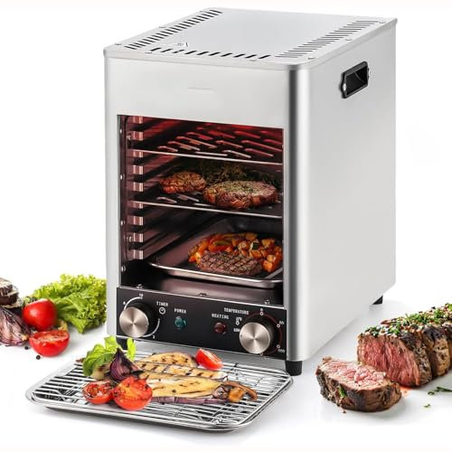 Parrilla eléctrica for carne, horno multifuncional comercial de 1700 W, parrilla for carne de 10 niveles, horno ahumador automático for carne con temporizador, temperatura ajustable de 200-800℃