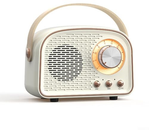 Altoparlante wireless retrò, portatile, stile retrò, con radio FM, stereo, ricaricabile, ricarica rapida (bianco)