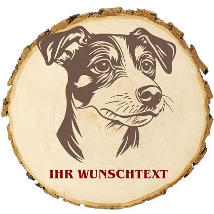 KIWISTAR UG - 14-16 cm Baumscheibe - Jack Russell Terrier - Hund - personalisiertes Geschenk individuell selbst gestalten - Name - Holzscheibe mit Wunschtext - Naturholz - Geschenk - Türschild