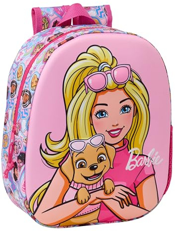 safta BARBIE 3D - Zaino scolastico, con design 3D, adattabile al carrello, ideale per bambini di diverse età, comodo e versatile, qualità e resistenza, 27 x 10 x 33 cm, Rosa, M, Casual