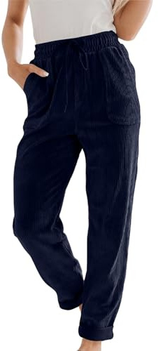 Corduroy Pants for Women High Waisted Wide Leg Trouser Comfy Drawstring Elastic Waist Pant with Pockets Straight Legs Joggers for Ladeis Plain Lounge Trousers Workout Yoga Sweatpant Clearance