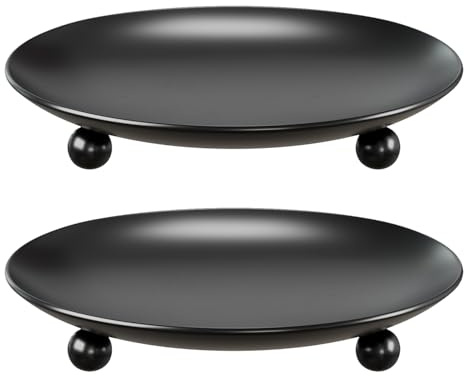 Apsvwys Black Candle Holders for Pillar Candles, Set of 2 Premium Metal Candle Plates Candle Stand for LED or Wax Candles, Decorative Pillar Candle Holder Dish for Table Centerpiece