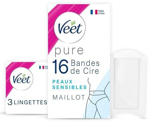 VEET – Bandes de Cire Froide Hypoallergéniques pour Maillot Sensible, Douceur Sans Parfum (16 bandes) - Le lot de 3